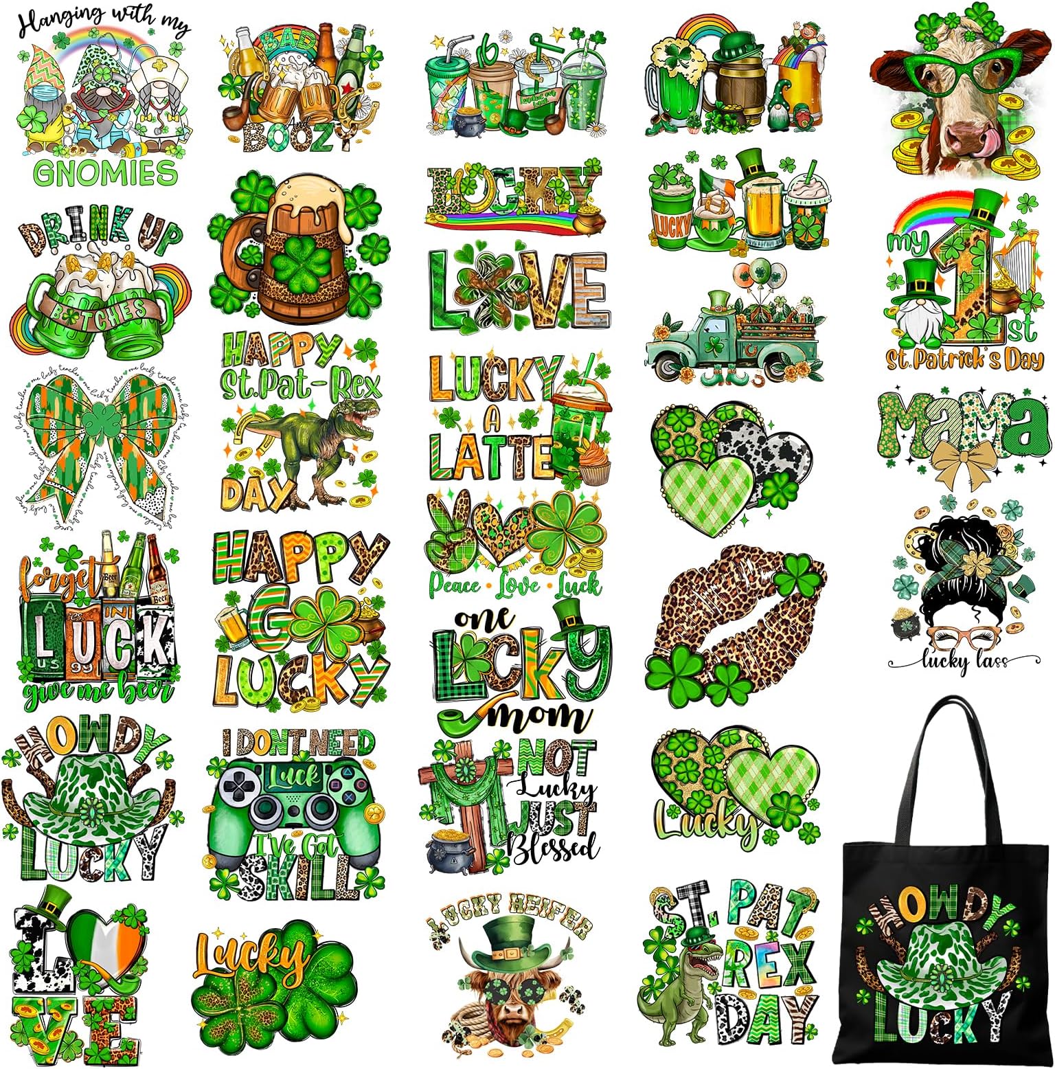 FUKIDOG St. Patrick’s Day Iron-On Transfers – 6 Sheets Of Clover & Shamrock Decals For T-Shirts & Apparel