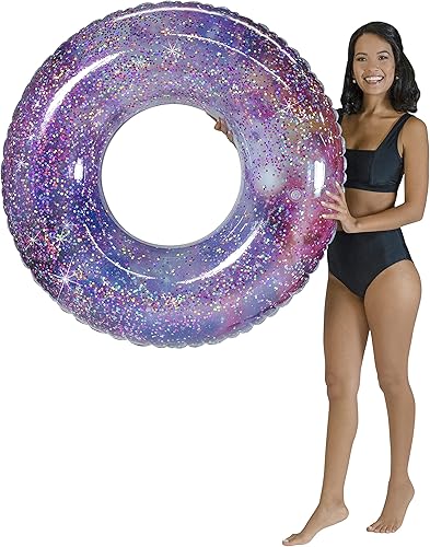 Miniatura 6 de Poolcandy Relájate con estilo con el flotador inflable de 48 pulgadas con purpurina para el espacio profundo, duradero, cómodo y fácil de inflar