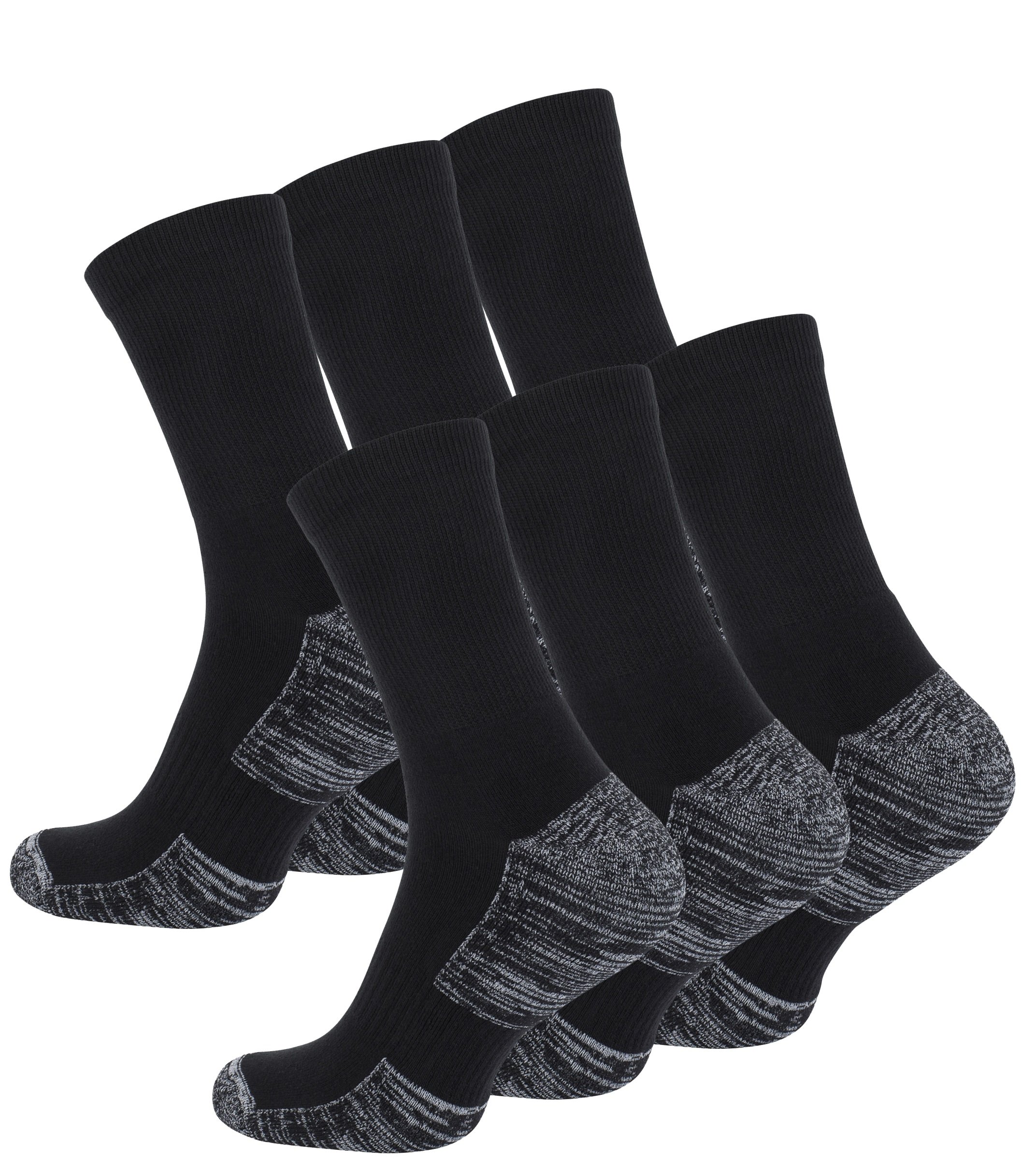 STARK SOUL 6 Pairs Hiking Outdoor Socks Trekking Socks with Padded Sole, 6 Pairs - Black, 43-46