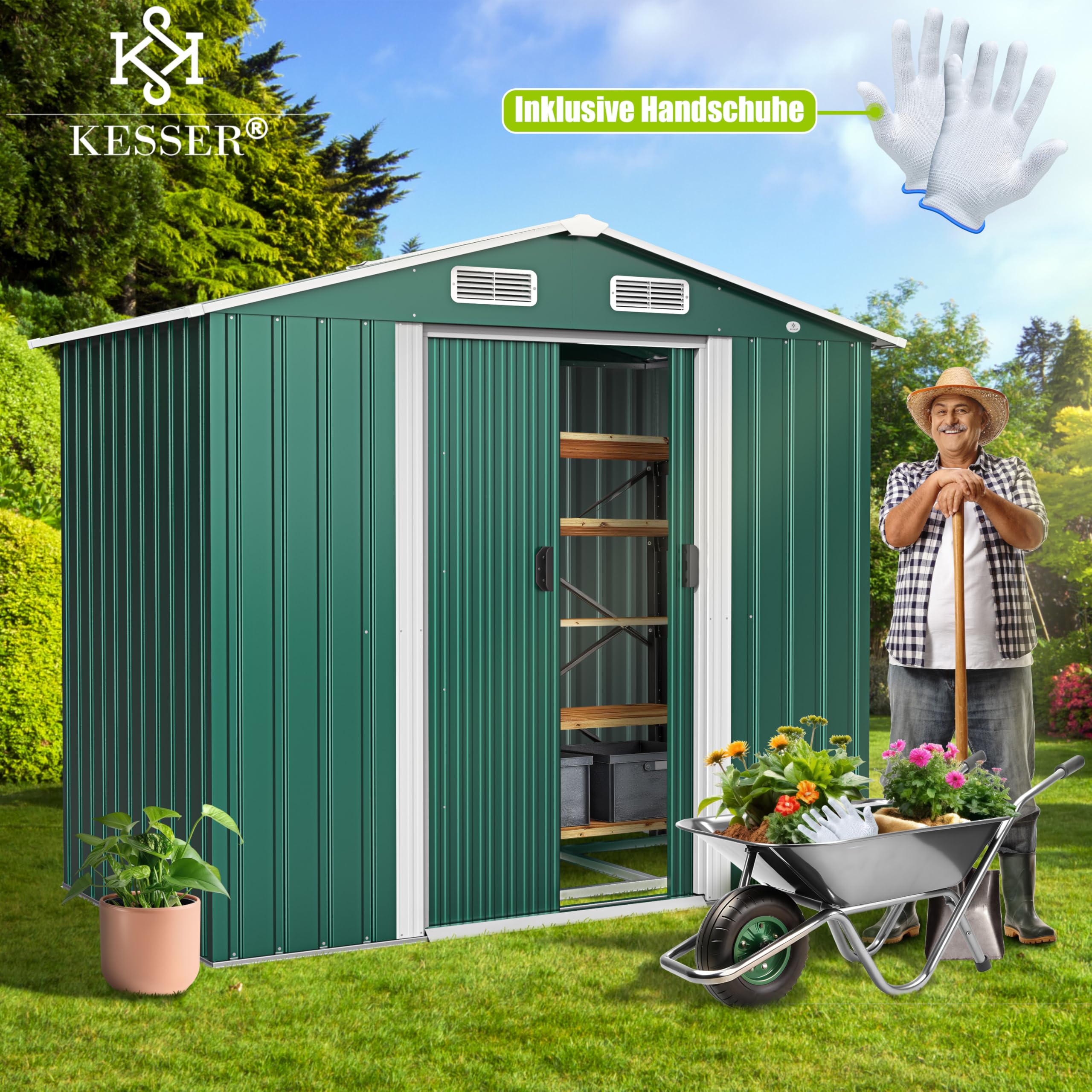 Beliani Gereedschapsschuur Met Houten Overkapping Aosta Grijs 105x270x158 Cm