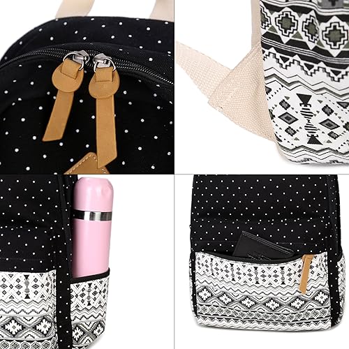 Miniatura 4 de goldwheat Mochila con estampado de lona, lindas mochilas para adolescentes, mochila escolar con bolsa de almuerzo, Juego de 3 mochilas escolares de