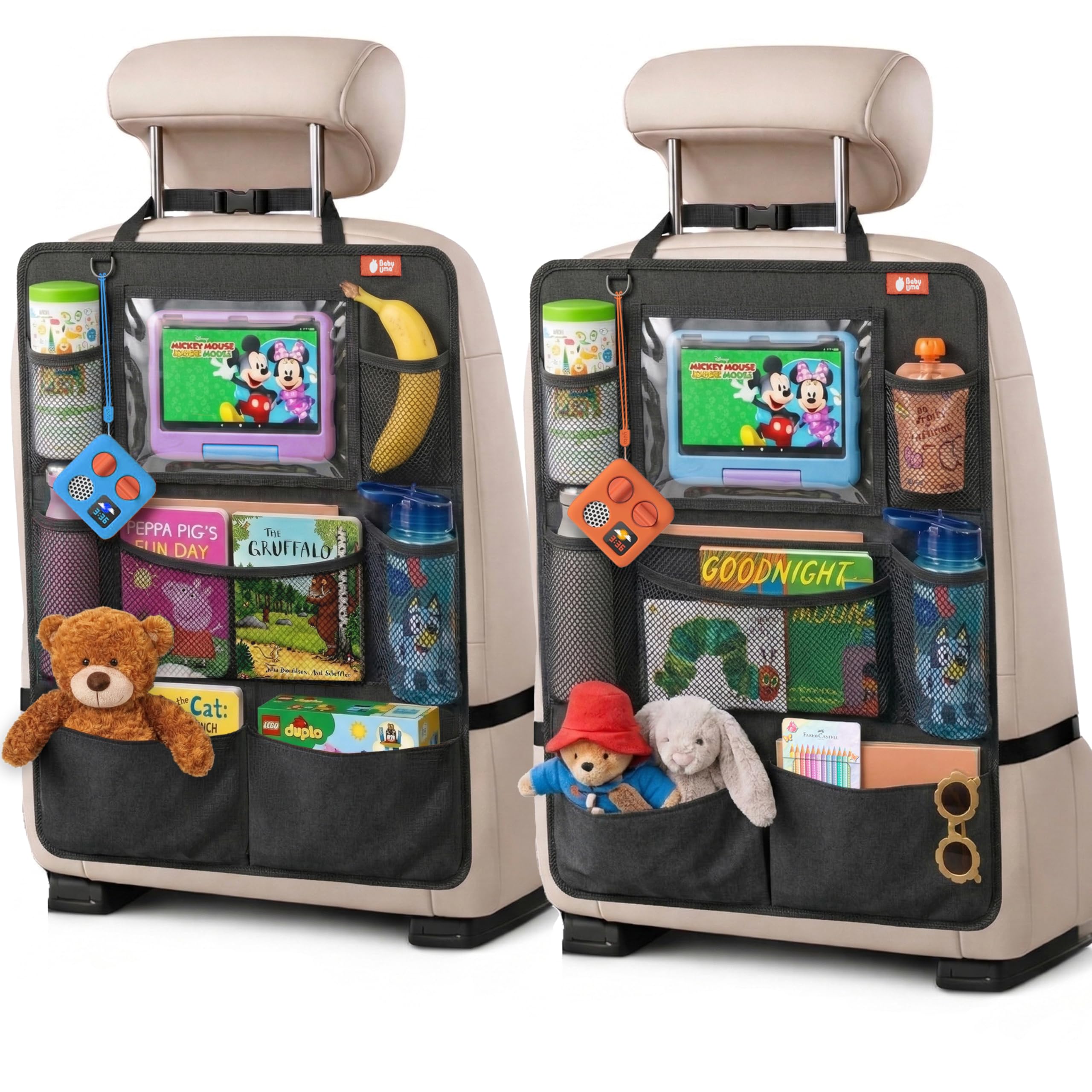 Auto Ruecksitz Organizer Kinder 2er Set | Rueckenlehnen Organizer mit Tablethalter & Taschen | Autositz Organizer Ruecksitz | Kinder Organizer Auto | Rueckenlehnenschutz | Auto Sitz Organisation - 1