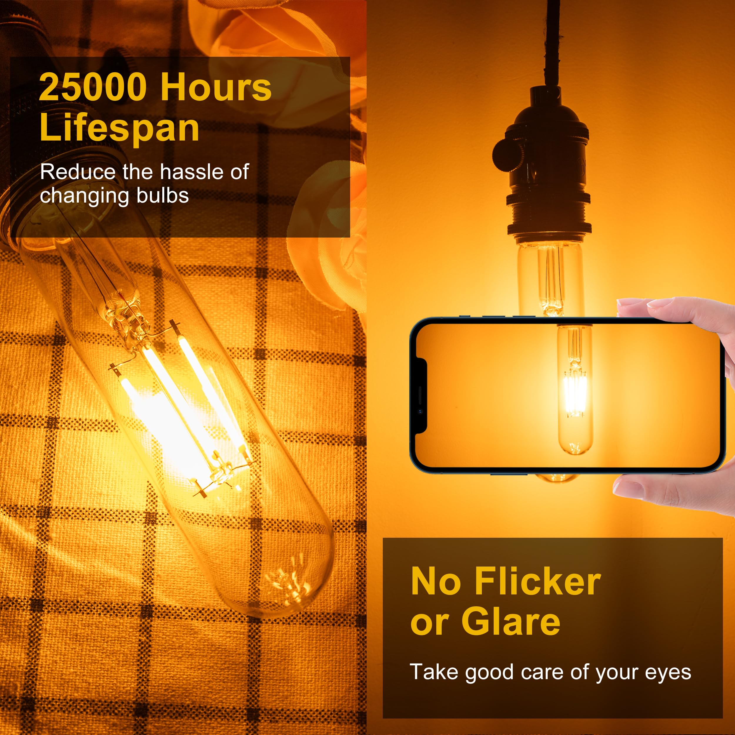 T10 Tubular Led Bulbs 60w Equivalent Dimmable 5 25 Inch Led Tube Bulb E26 T30 Edison Tubular Clear — view 5