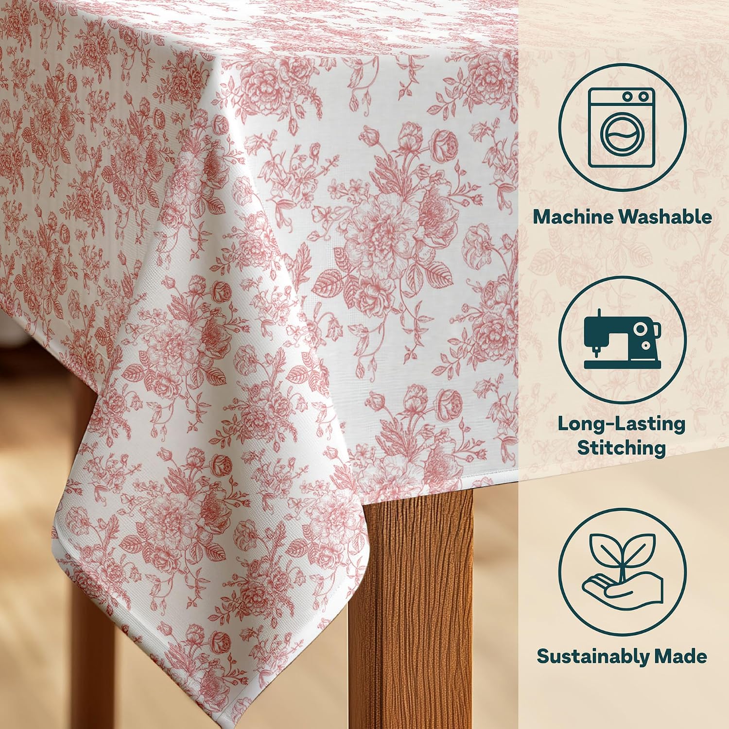 Winslow & Brody Spring Tablecloth | Made in America Linen Table Cloths | Scratch, Stain & Wrinkle Resistant | Floral Tablecloth Kitchen Decor | Bouquet of Peaches - 60 Inch Round Tablecloth