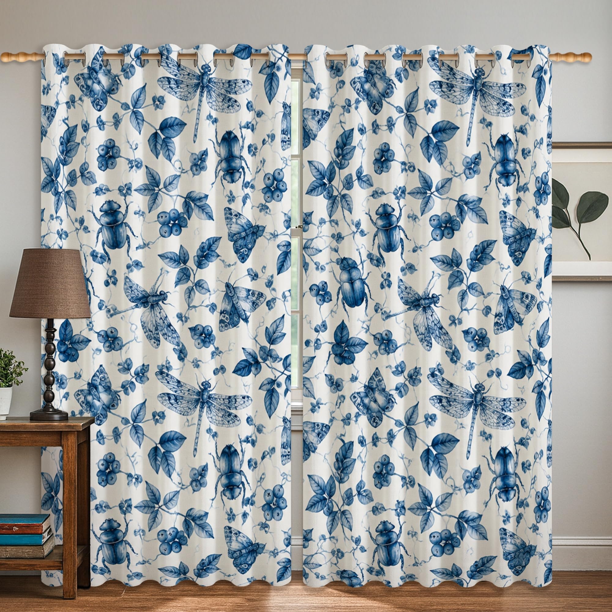 Rideau occultant bleu printemps libellule 106x160cm pour chambre