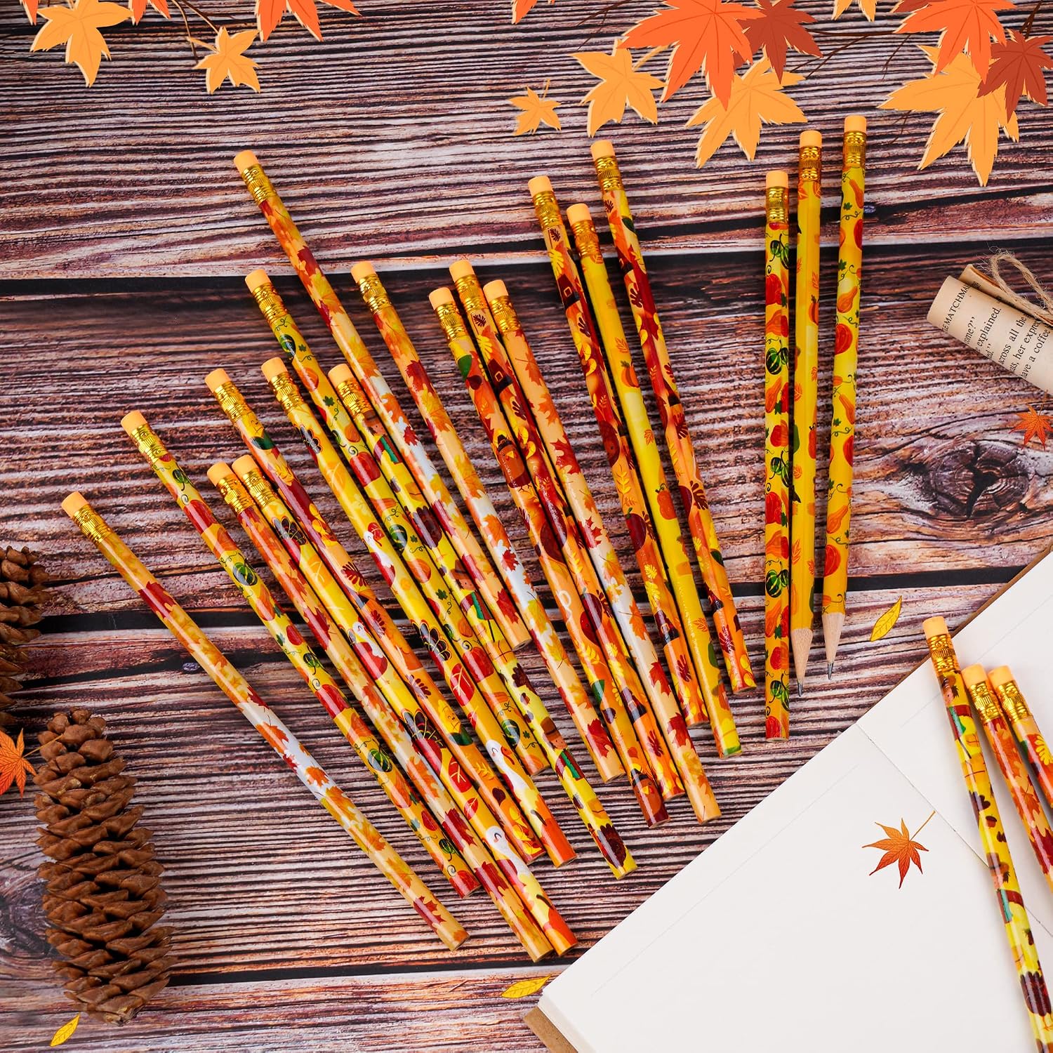 Kolewo4ever 200 Pieces Fall Pencils Thanksgiving Pencils Assortment Cylinder Wood Pencil Maple Leaf Autumn Turkey Pencil for Thanksgiving Pumpkin Autumn Gift,6 Styles image 5