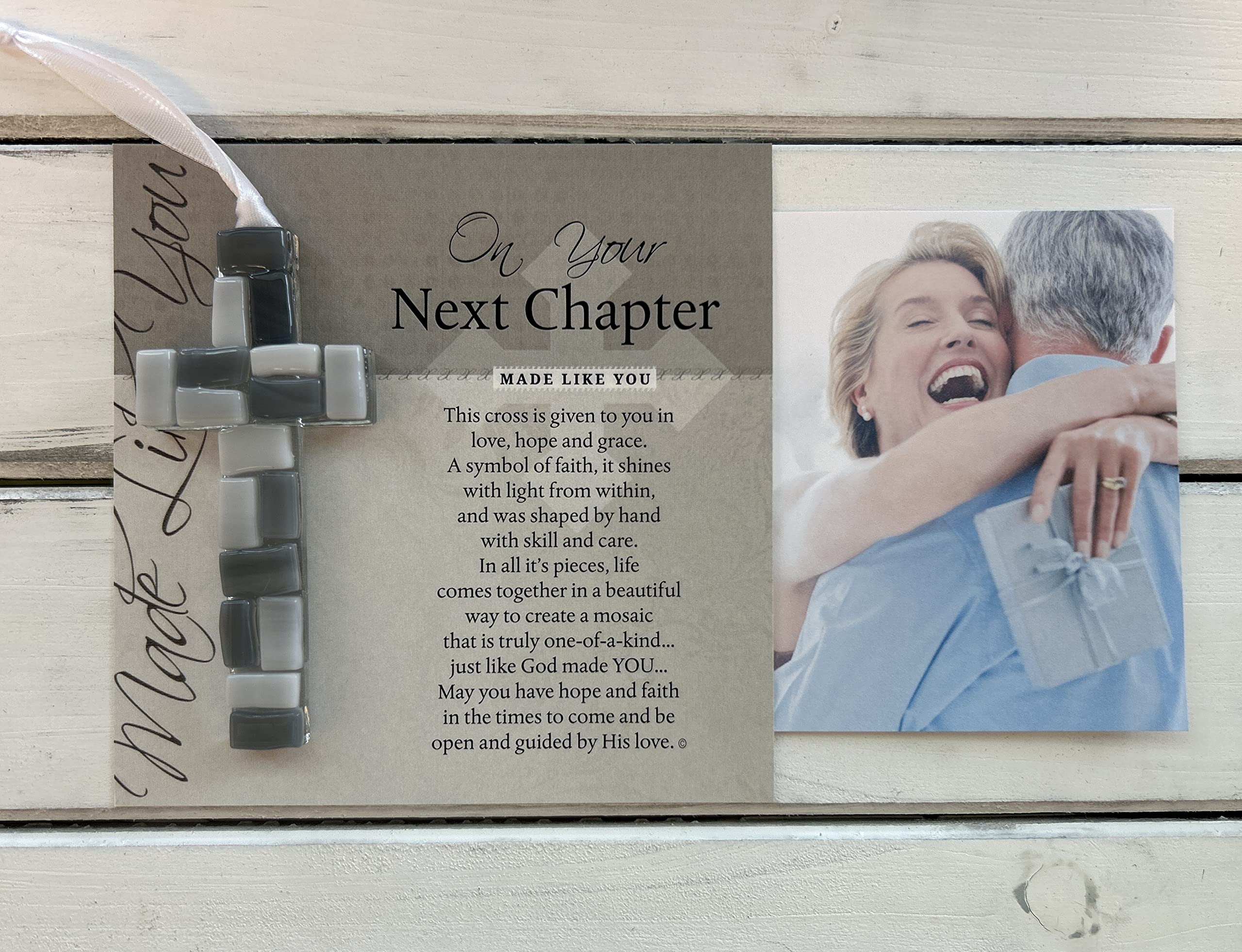 The Grandparent Gift Co. Retirement, New Career, New Home - On Your Next Chapter Boxed Poem Mosaic Glass Cross Ornament - Handmade in USA