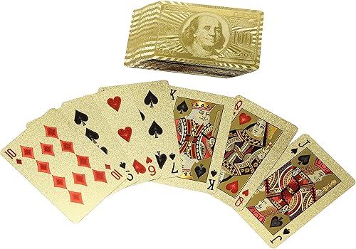 Rok 24K oro 100 dólar Bill Foil Flexible resistente al agua plástico 52 póker naipes cubierta para juego de mesa