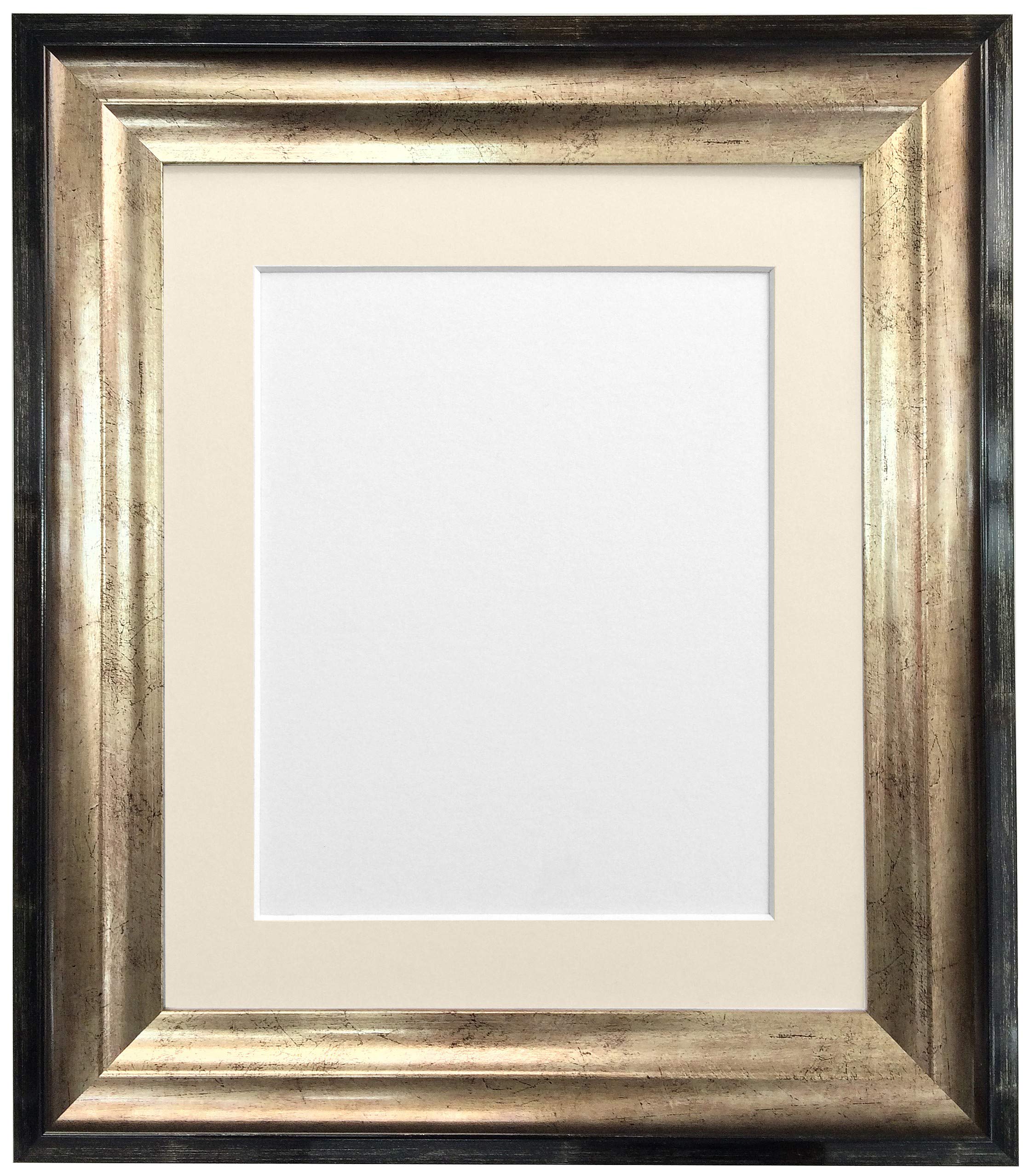 Frames By Post Ivory Mount Firenza Antique Distressed Black And Gold Picture Photo Frame Plastic Glass With 30"X20" For Picture Size A2