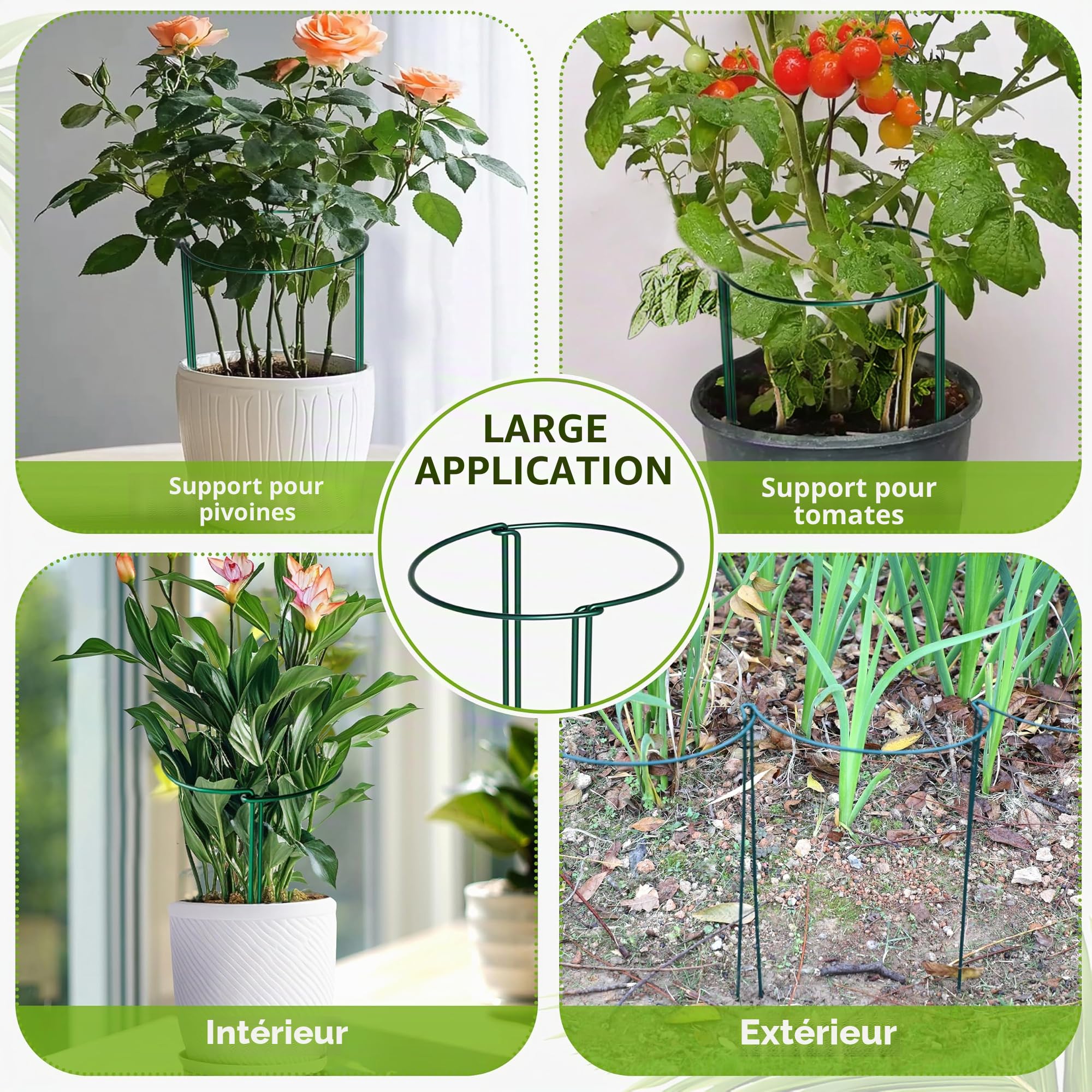 Lot de 10 Tuteurs pour Plantes 25x60cm - Tuteur Plante Polyvalent, Support Solide pour Tuteur Pivoine, Tuteur Rosier et Tuteur Tomate, Intérieur et Extérieur