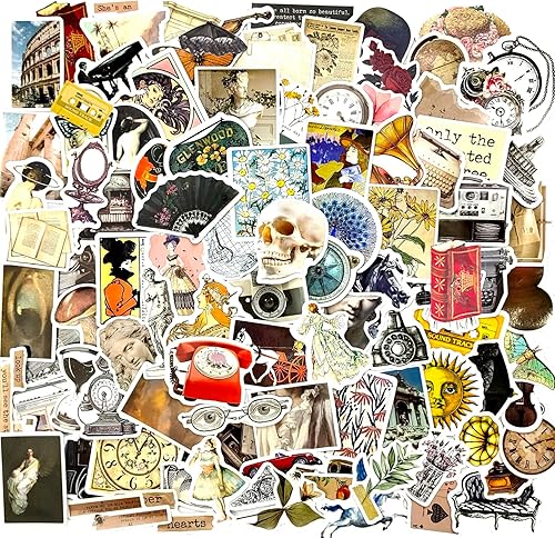 100 calcomanías estéticas de vinilo vintage Álbum de recortes, botellas de agua para laptop, impermeables, retro, calcomanías y calcomanías,