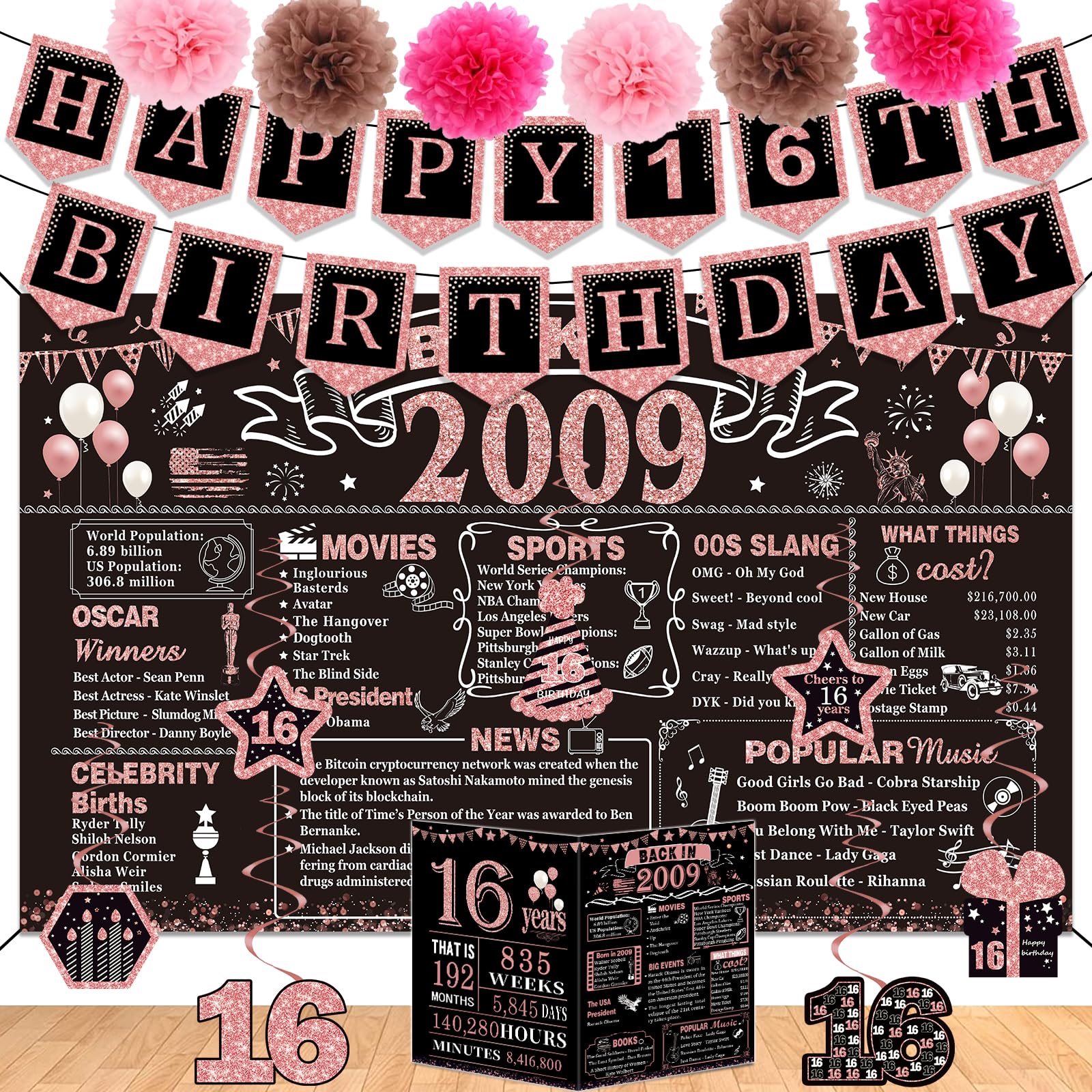 2-teiliges Geburtstags-Banner 'Cheers To 16 Years' – Willkommensschild Für Die 16. Geburtstagsparty