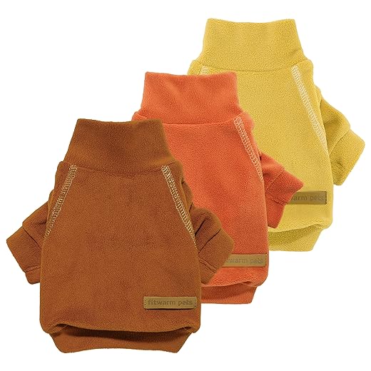 Fitwarm 3 Pack Classic Fleece Dog Sweater, Turtleneck Dog Sweatshirt, Winter Clothes for Small Dogs BoyGirl, Pet Pullover Jumper, Cat Apparel, Orange, Yellow, Coffee, Medium