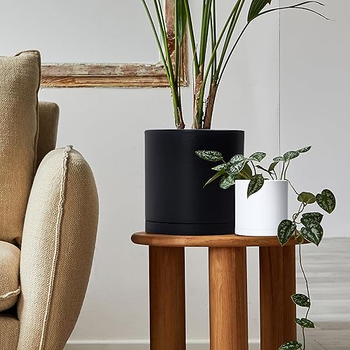 Miniatura 31 de D'vine Dev Paquete de 2 macetas de plástico modernas de 6.5 pulgadas, macetas de jardín pequeñas para plantas con agujeros de drenaje y platillos