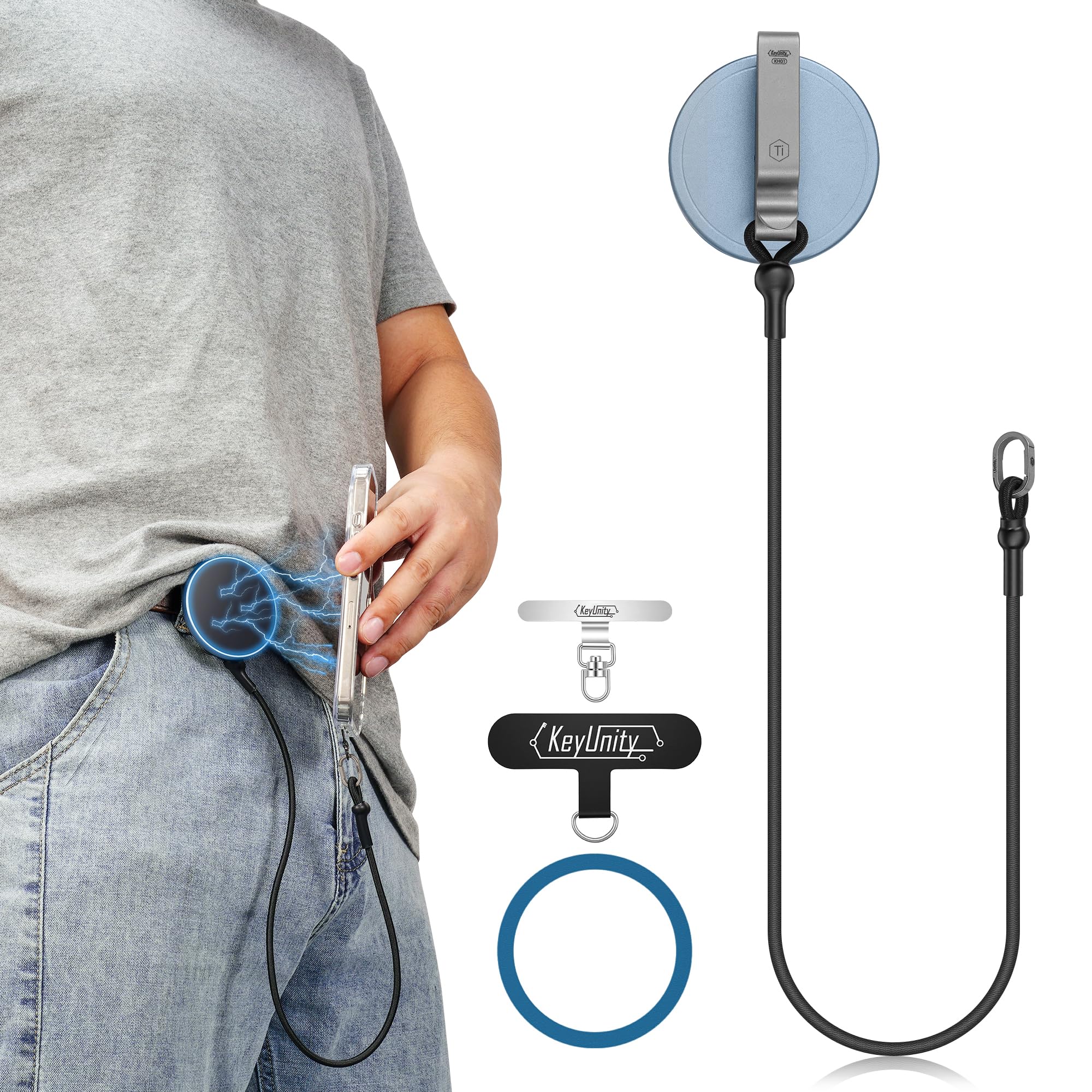 Magnetischer Gürtelclip-Handyhalter, Elastisches Seil Schlüsselanhänger