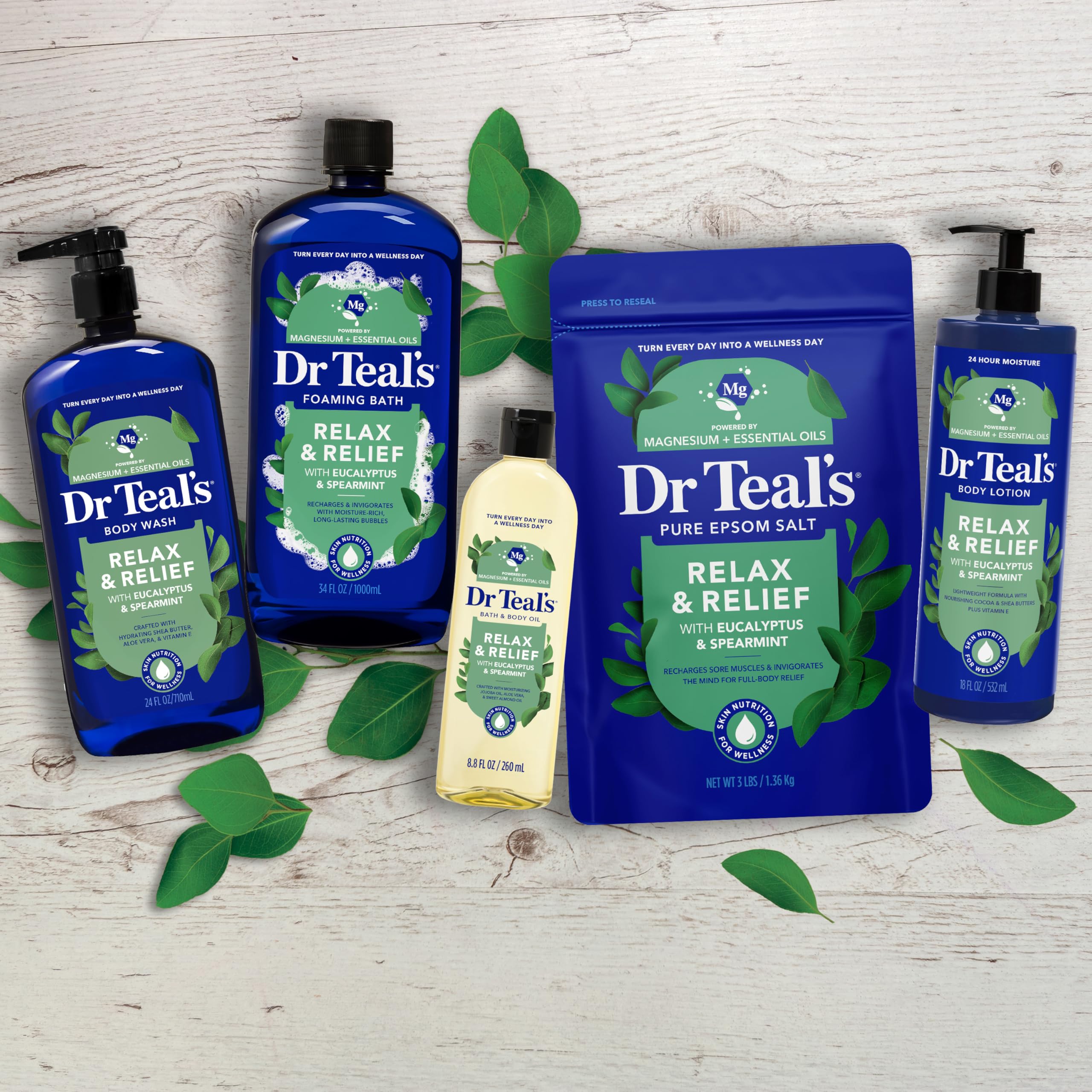 Dr Teal soluzione al sale di Epson puro, per rilassarsi e trarre sollievo, agli aromi di eucalipto e menta verde, 1,36 kg