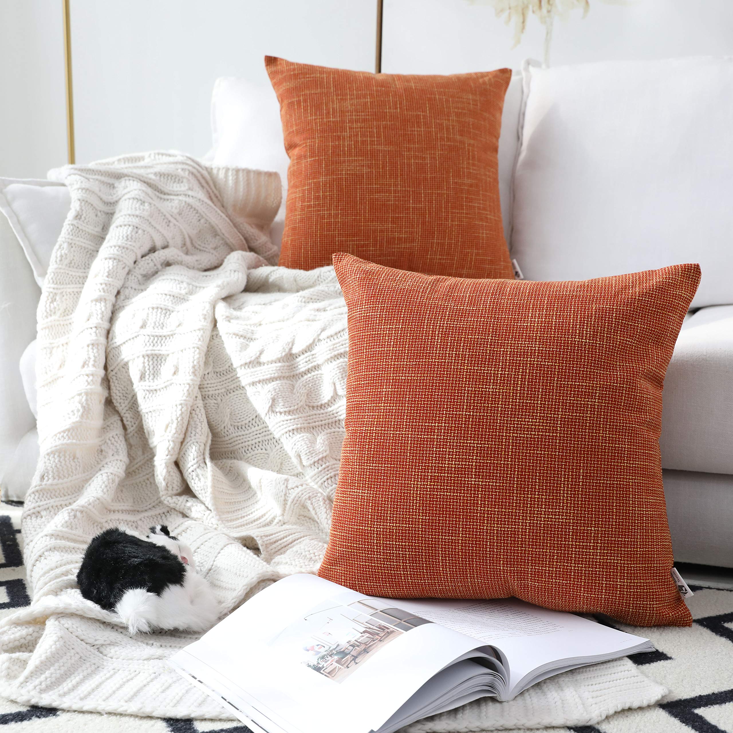 Photo 1 of Kevin Textile Fall Pillow Covers Faux Linen Square 2 Tone Woven Autumn Throw Pillow Sham Cushion Case Covers for Car/Couch Use, 24-inch(2 Pack, Orange)
