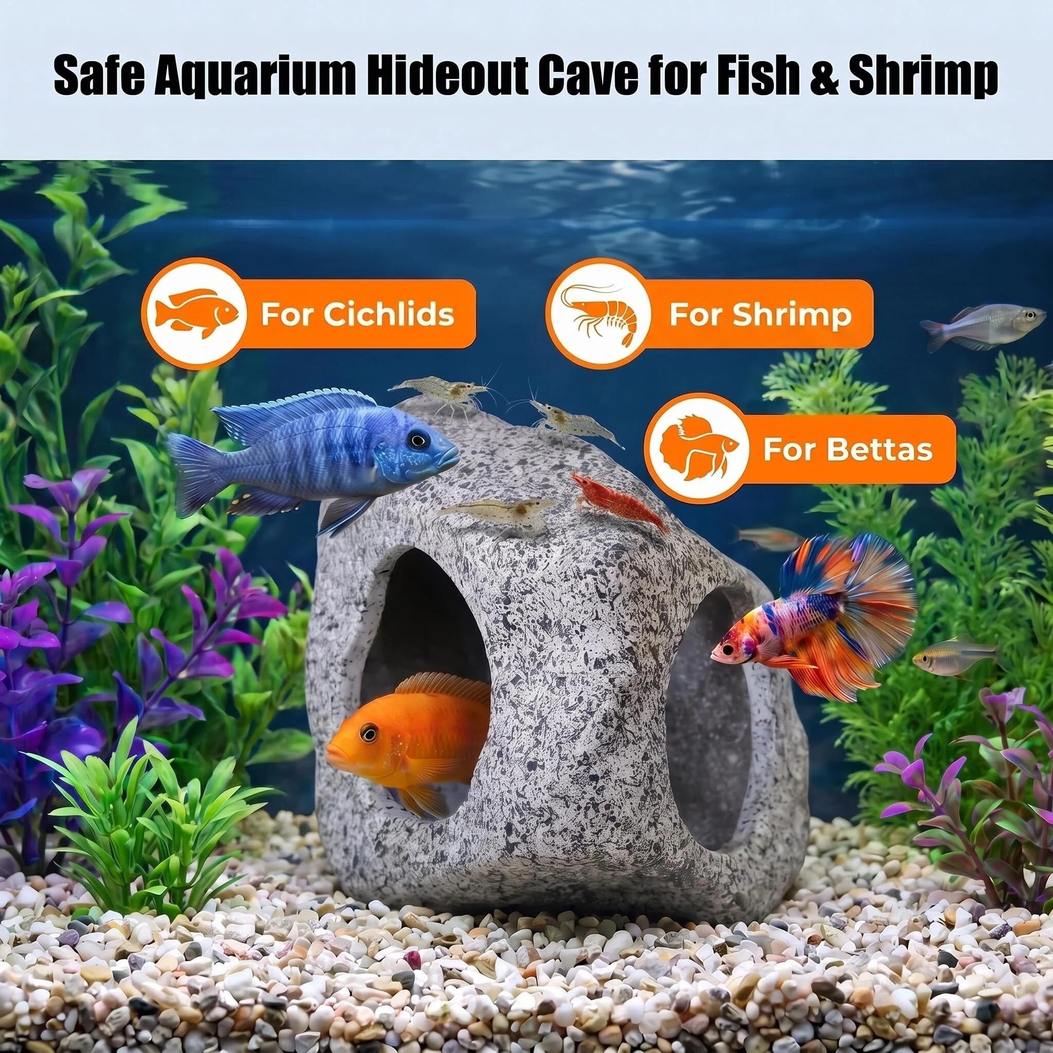 Betta Fish Cave - Ceramic Hideout for Aquarium -3 Betta Fish Cave - Ceramic Hideout for Aquarium -3