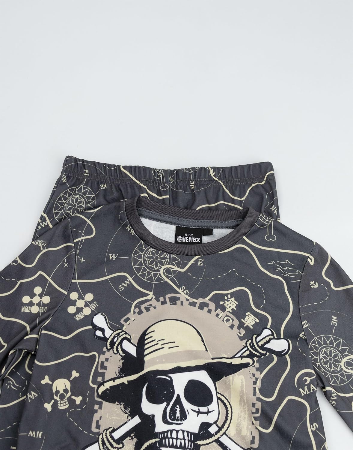 One Piece Boys Black Long Sleeve Long Leg Pyjama Set | Crew Neck Sleepwear with Anime Logo | Kids Nightwear for Bedtime