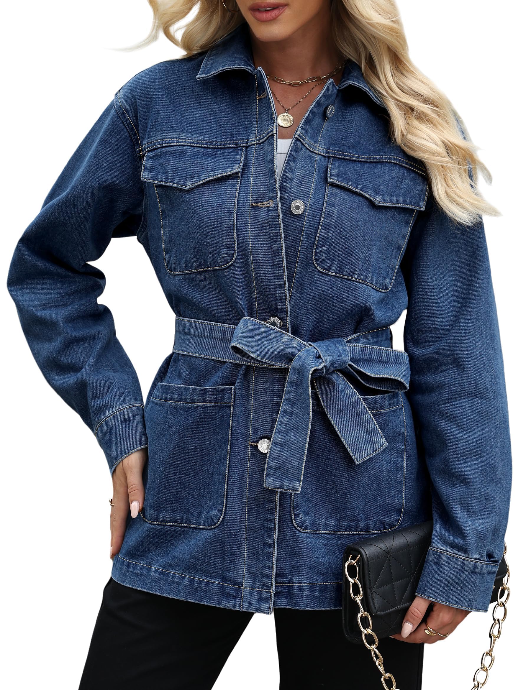 Chaqueta Vaquera de Mujer Oversize Manga Larga con Cierre Botón o Cremallera Casual Moderna Todo Temporada