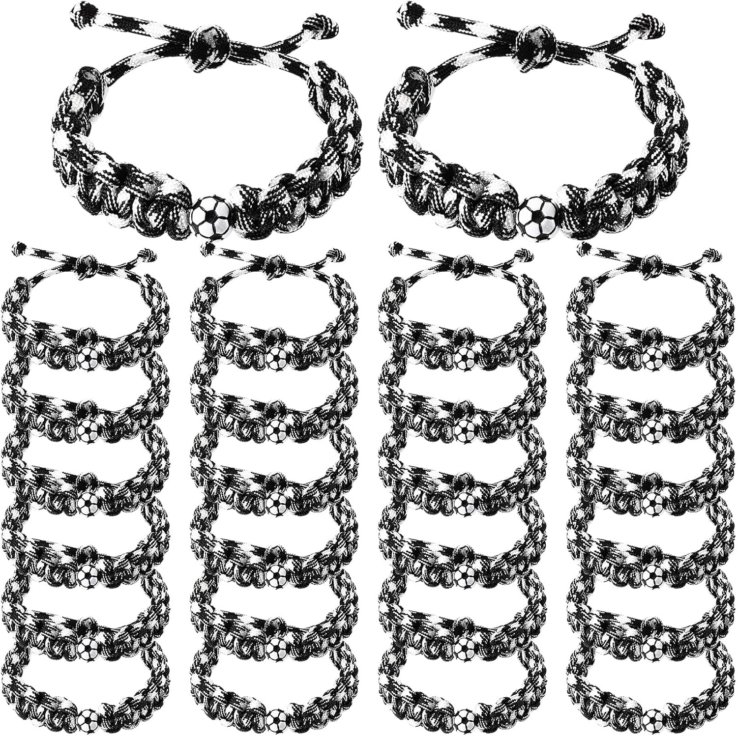 Landical 24 Pcs Soccer Bracelet for Boys Adjustable Handmade Braided Bracelet Wristbands Inspirational Sport Accessories Boy Soccer Party Favors for Teams Player Gift Birthday Jewelry Accessories