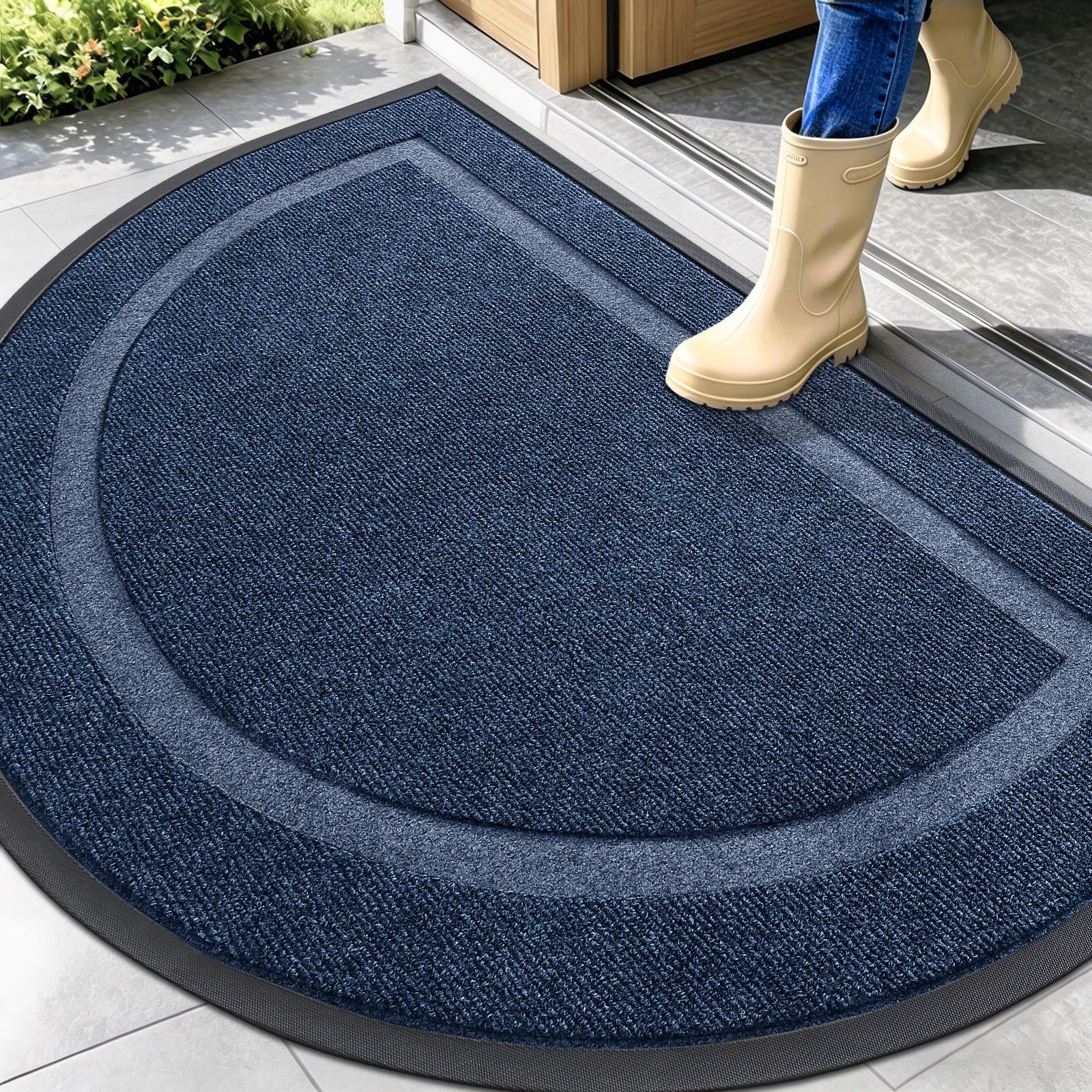 OLANLY Half Circle Front Door Mat Outside 47x32 All-Season Rubber Doormat