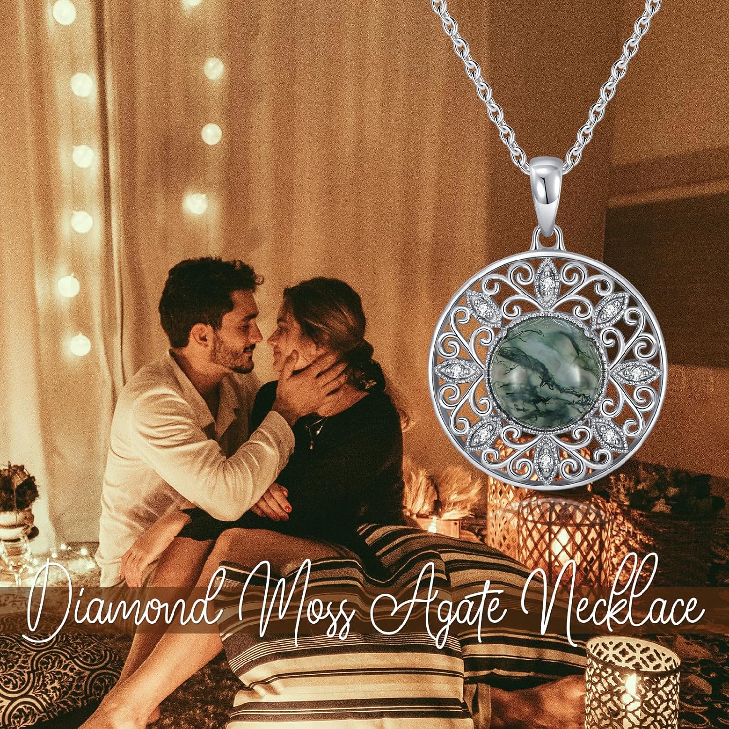 Moss Agate Necklace for Women 925 Sterling Silver Natural Gemstone Pendant Necklace Jewelry Birthday Christmas Anniversary for Her, with Silver Chain - Image 6