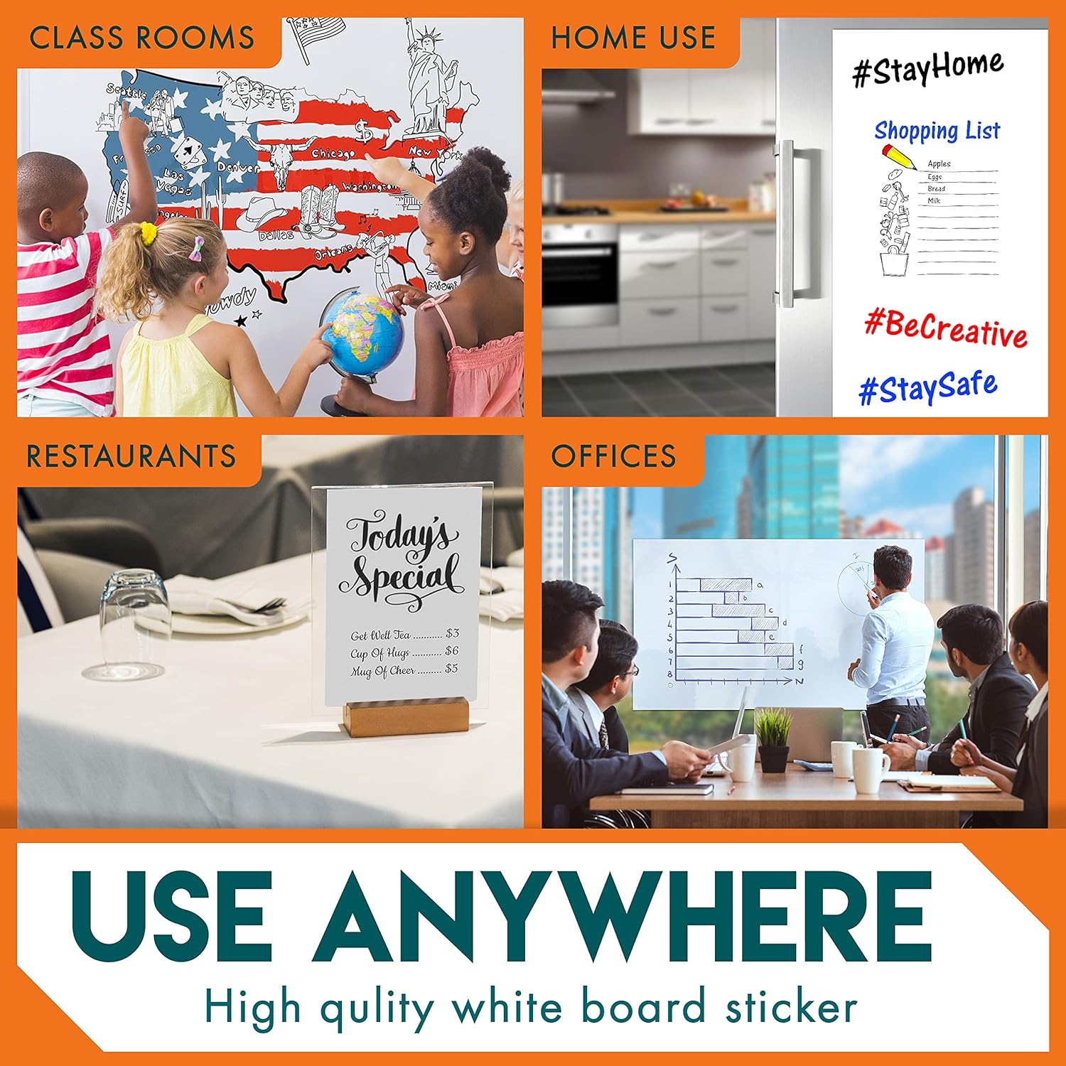 Undo White Board Sticker, Easy Cut and Set Up Dry Erase Board for Wall Art or Classroom Decor, Office and School Supplies, 12 Inches by 33 feet - Davik