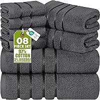 Utopia Towels 8-Piece Grey Luxury Towel Set - 600 GSM Cotton, Ultra Absorbent Stripe Bath Towels, 2 Bath, 2 Hand, 4 Washcloths