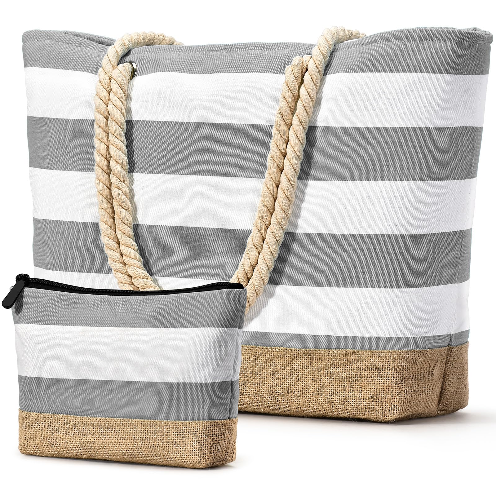 Becokan Beach Bag Initial Beach Tote with Makeup Bag for Travel Work Storage Personalized Birthday Gifts for Women
