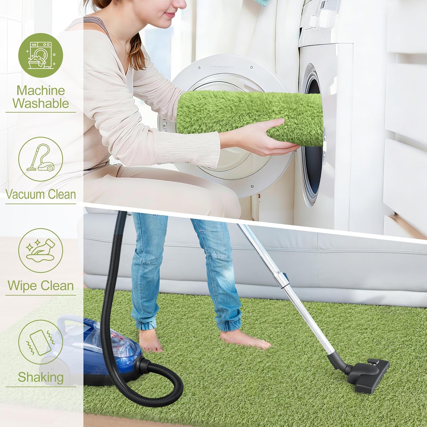 Soft Runner Rugs for Bedroom Shag Runner 2x6 Ft Hallway Runner Plush Shaggy Carpet Non Slip for Bedside Sofa Living Room Dorm, Green