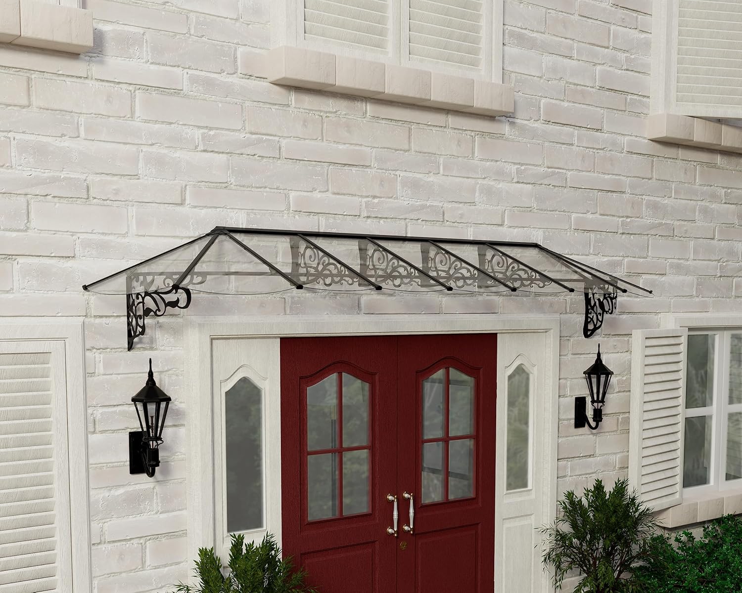 Palram - Canopia Lily Awning 14 Ft. x 3 Ft. Polycarbonate, Aluminum, and Galvanized Steel 166" Long Canopy/Awning for Window, Door, Patio, Garden Porch, Deck, and Outdoors in Black and Clear