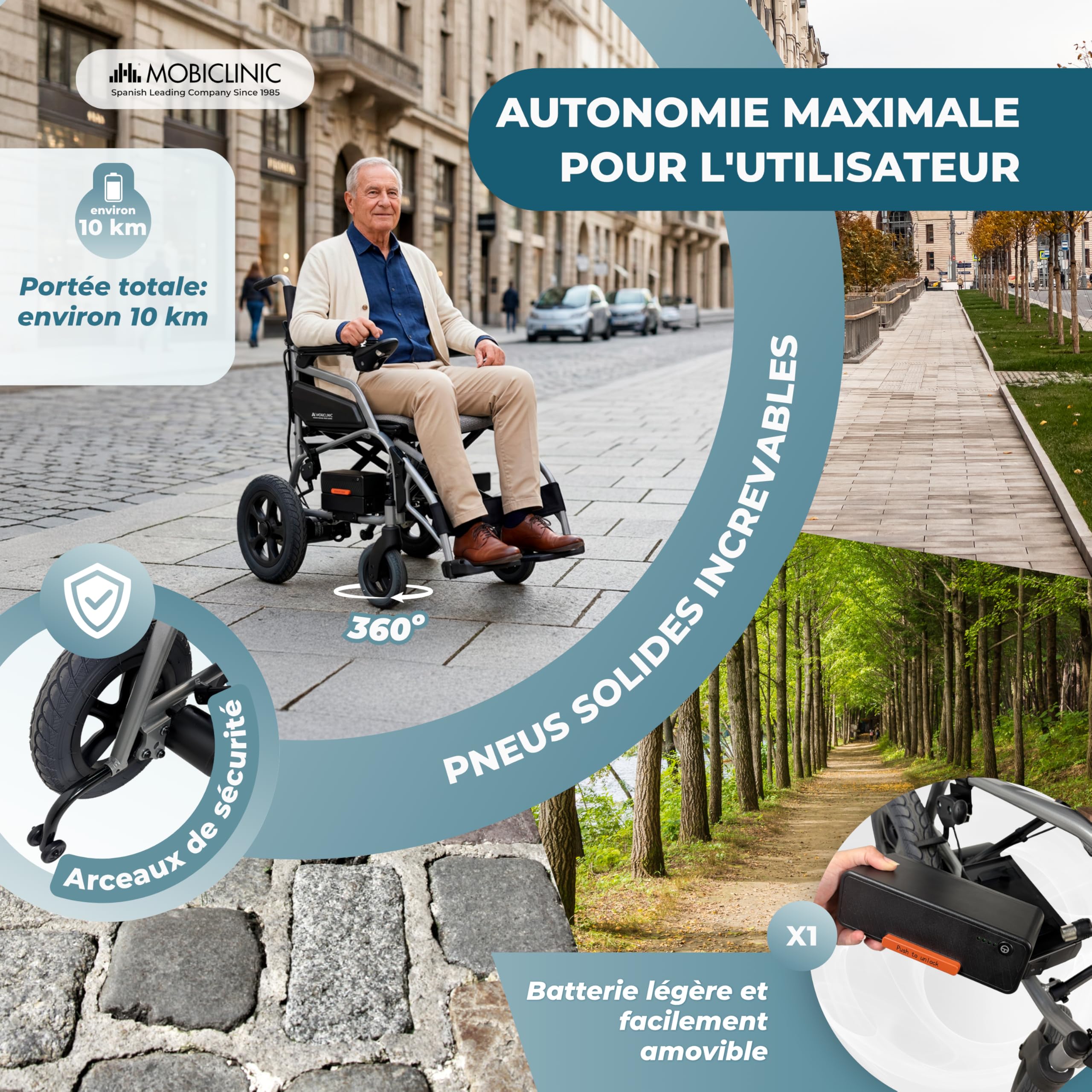Mobiclinic®, Fauteuil Roulant Électrique, Pliable, Autonomie 10km, Frein Électronique, 24 V 5,2 Ah, Automatique et Assisté, Jusqu'à 100kg, Système Anti-basculement, Jusqu'à 6 km/h, Moteur 130W, Mara