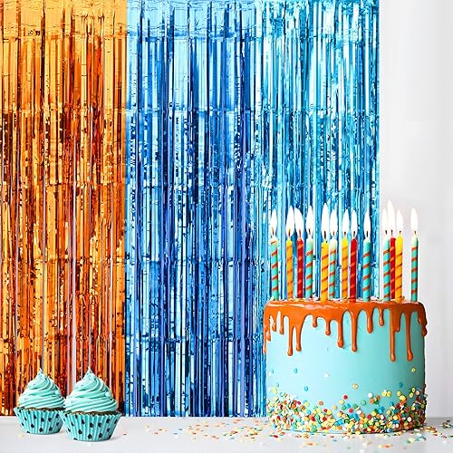Miniatura 9 de LOLStar Cortinas de flecos de papel de aluminio para perro, suministros de fiesta de cumpleaños de perro azul, 2 paquetes de 3.3 x 6.6 pies, naranja