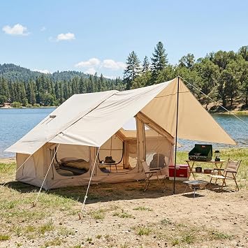 Inflatable Tent for Camping with Skylight Quick Setup Glamping Tents with Pump 4 Season Waterproof Oxford Air Blow Up Tent with Mesh & Stove Jack