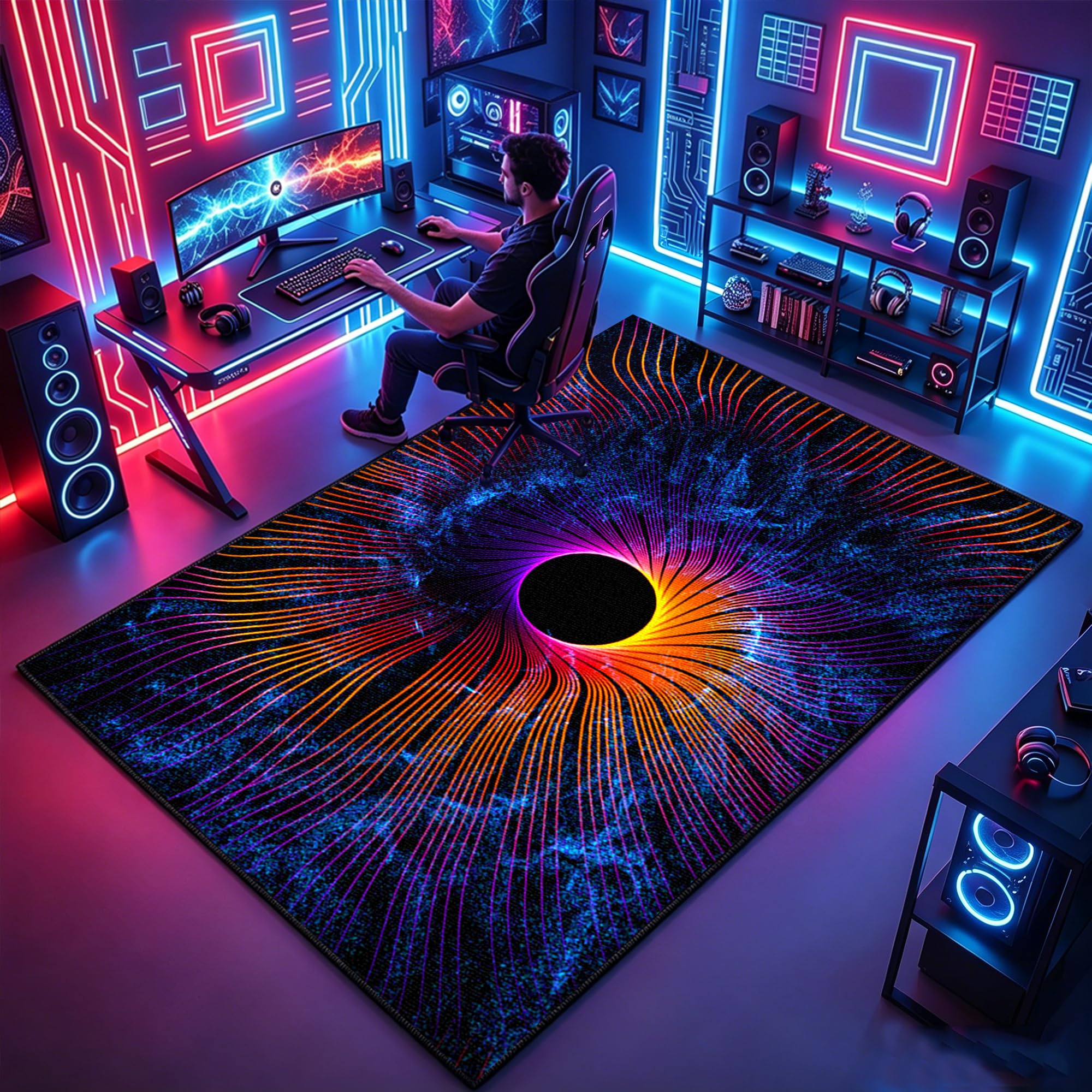 Atemrdsye Gaming Rug for Boys Bedroom 40 x 60 cm Gamer Rug, Colorful Boys Bedroom rug, Game Controller rug for Game Room Playroom Home Decor, Non Slip Carpet Decorative Floor Mat