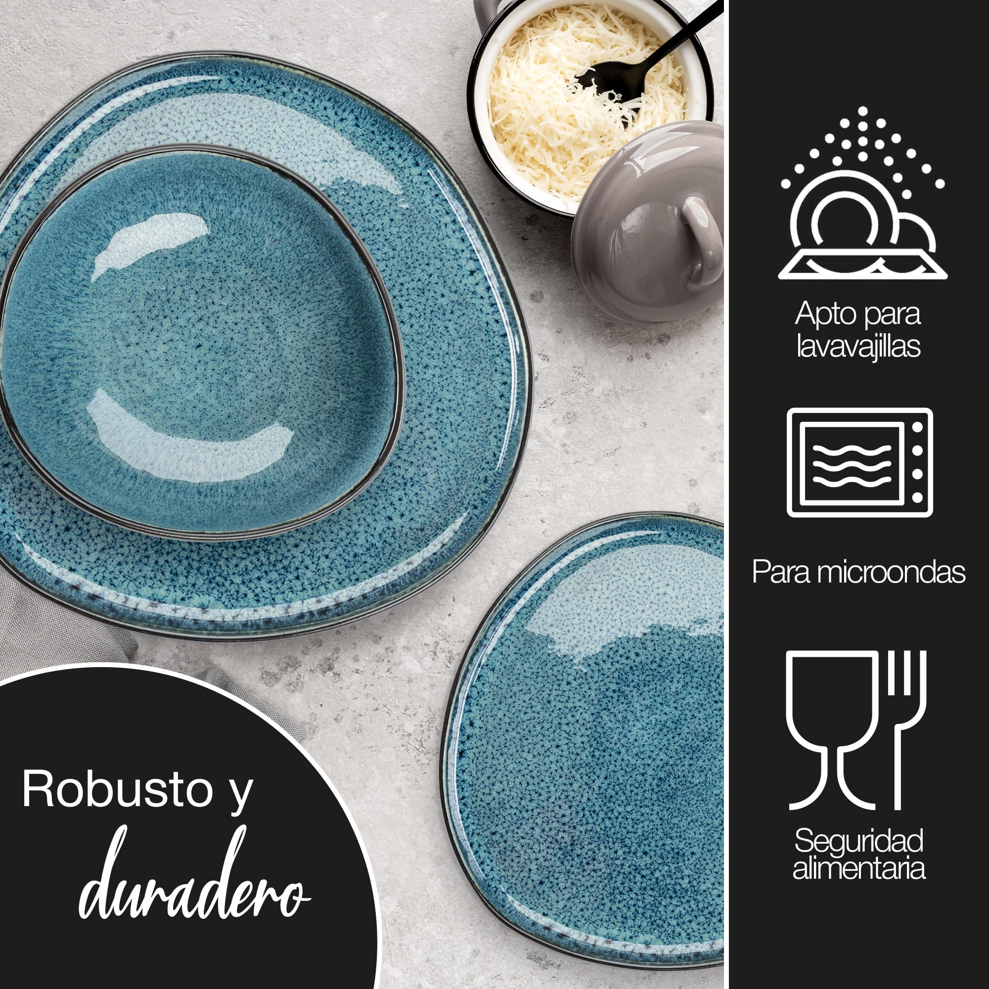 Moritz & Moritz Juego de 6 cuencos de cereales de diseño moderno, color azul, 500 ml, degradado único, resistentes y aptos para lavavajillas