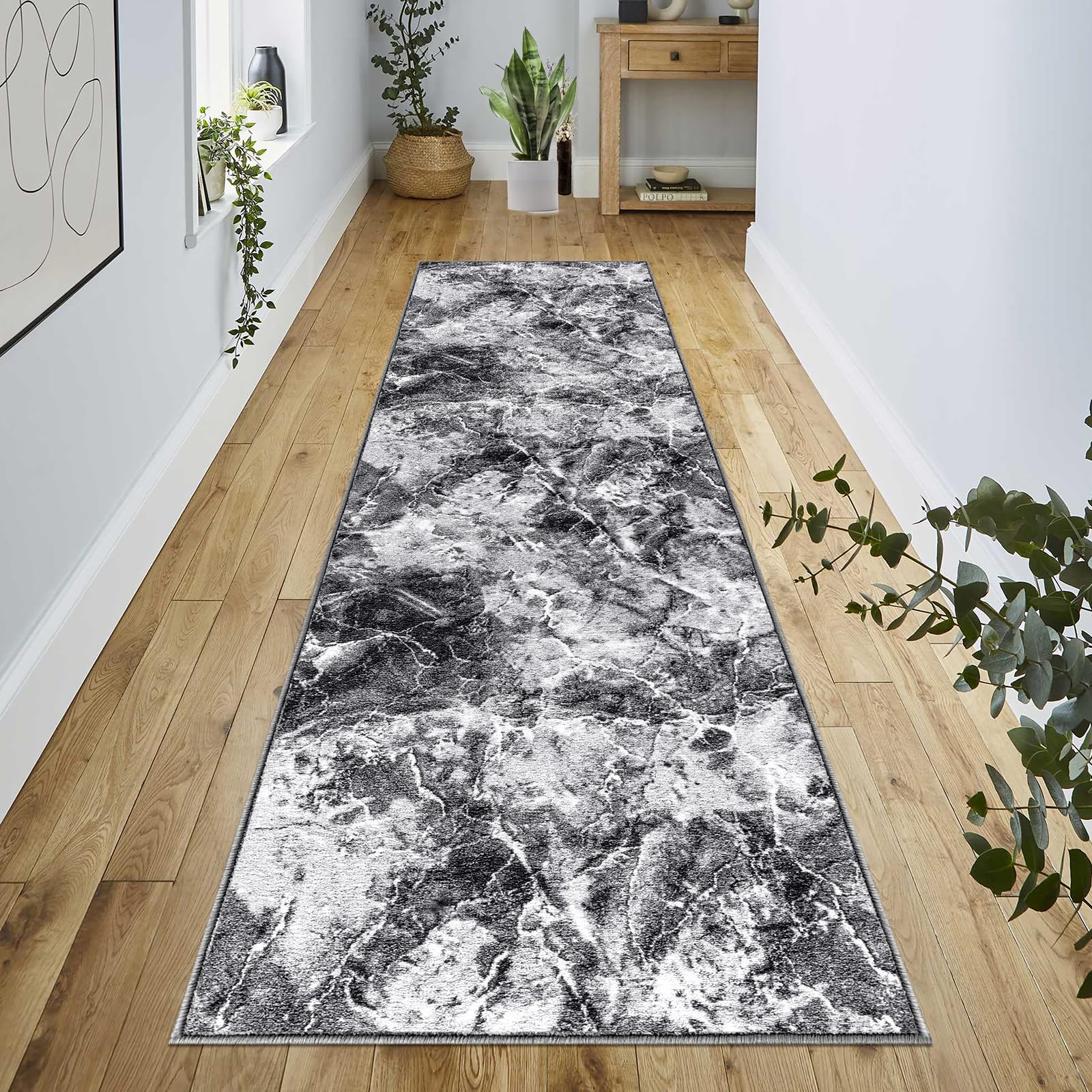 renoazul® Carpet Runners for Hallways Non-Slip Long & Wide Heavy-Duty Plain | 80 x 300 cm Super Absorbent Indoor Stair Carpet and Kitchen Anti-slip Floor Mats - Greeky Rug - Grey & Black — view 57