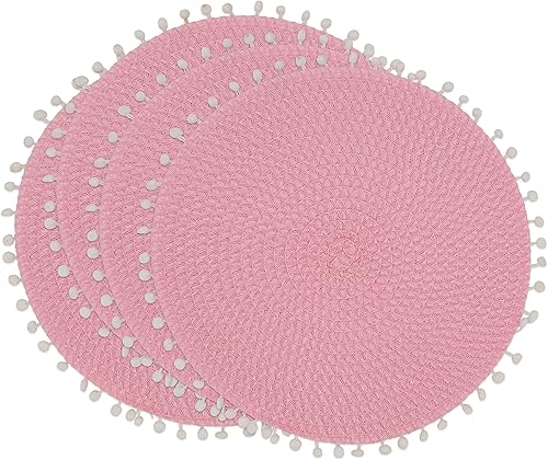 Miniatura 10 de SARO LIFESTYLE 2802.MN15R 15 in. Juego de 4 manteles individuales redondos con pompones