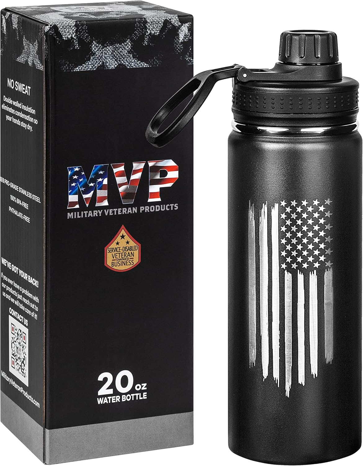 American Flag 20oz Sports Water Bottle | Insulated Metal | Stainless Steel | Outdoor Sports, Hiking - USA Flag 20oz Bottle
