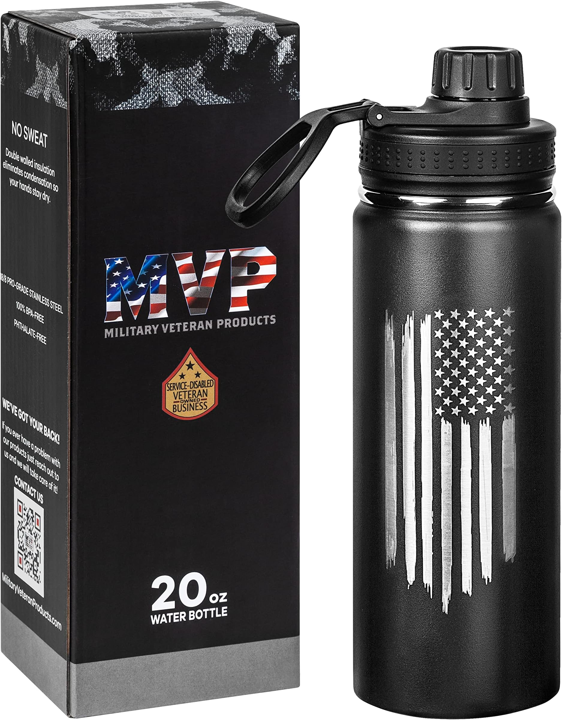 American Flag 20oz Sports Water Bottle | Insulated Metal | Stainless Steel | Outdoor Sports, Hiking - USA Flag 20oz Bottle