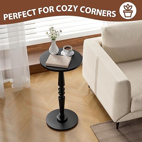 Miniatura 5 de Mesa auxiliar redonda para sala de estar, dormitorio, mesita de noche pequeña con parte superior de madera maciza y pata de pedestal, mesa moderna