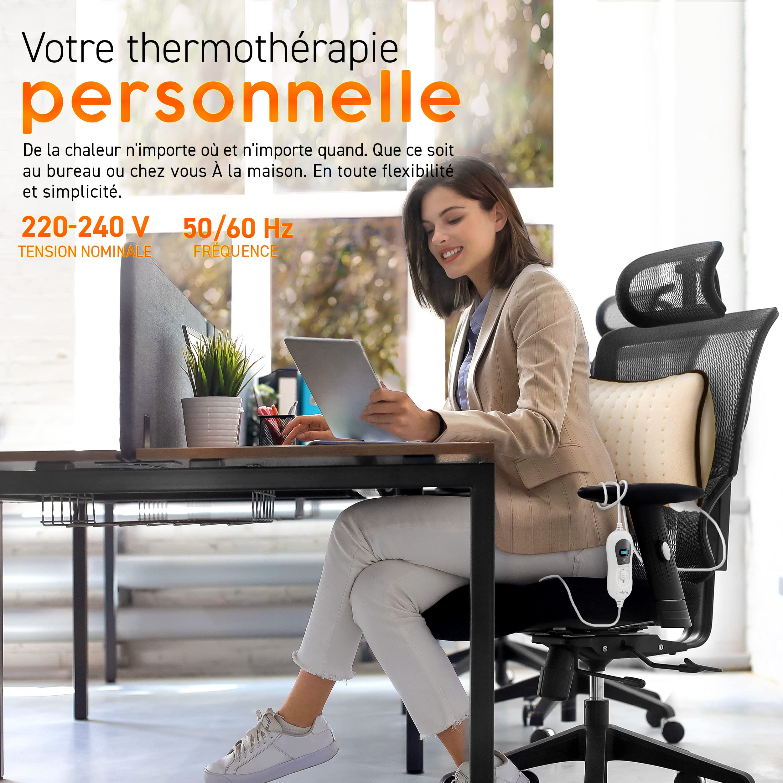sinnlein Coussin Chauffante avec Rembourrage 100W | Coussin Thermique Electrique | Contre le Mal de Dos, Epaule et Nuque |3 Niveaux de Température et Arrêt Automatique (Beige)
