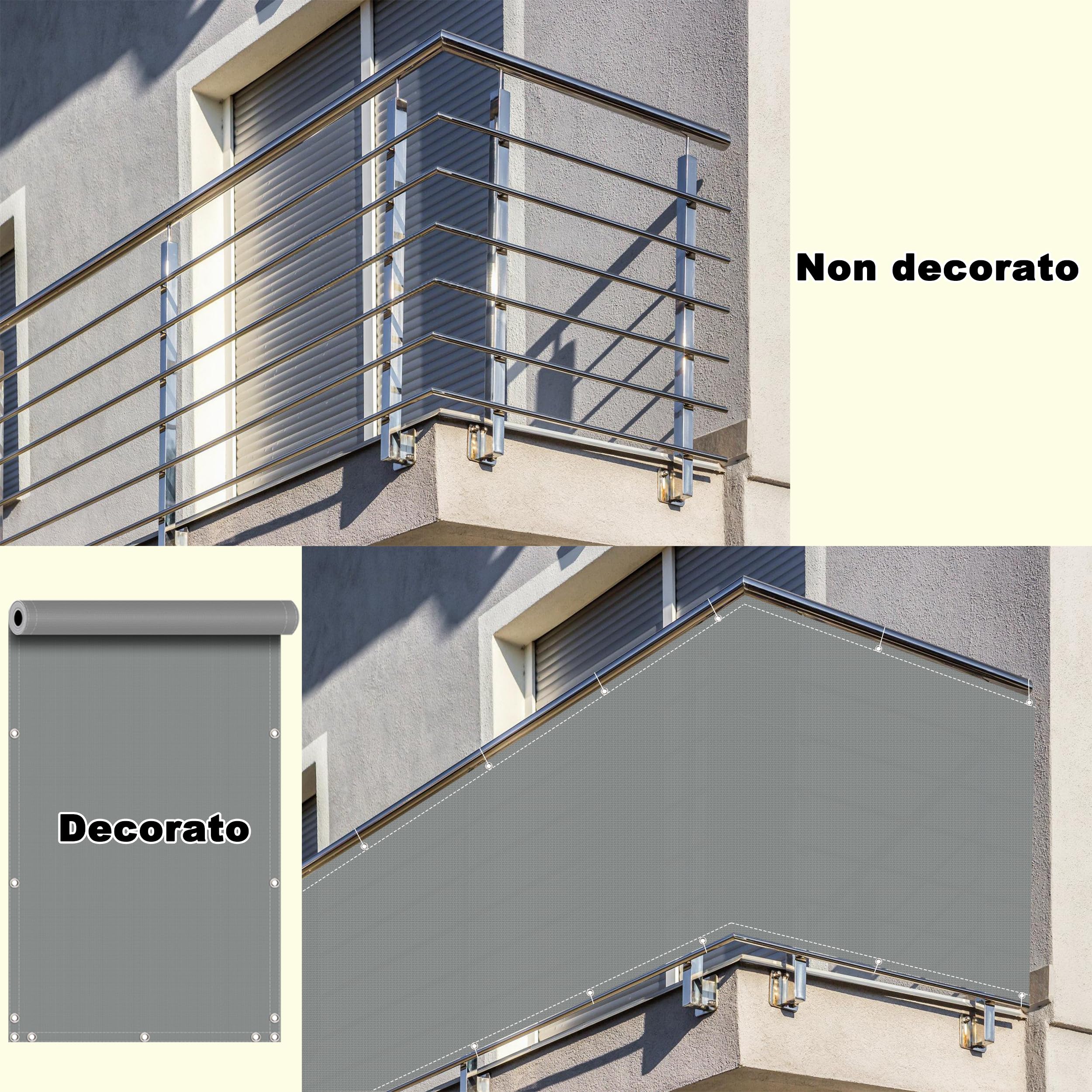 Copri Balcone Grigio Chiaro 145x700cm, Protezione dai Raggi UV - Antistrappo Privacy Giardino Esterno con Fascette, Facile da Montare per Patio Giardino