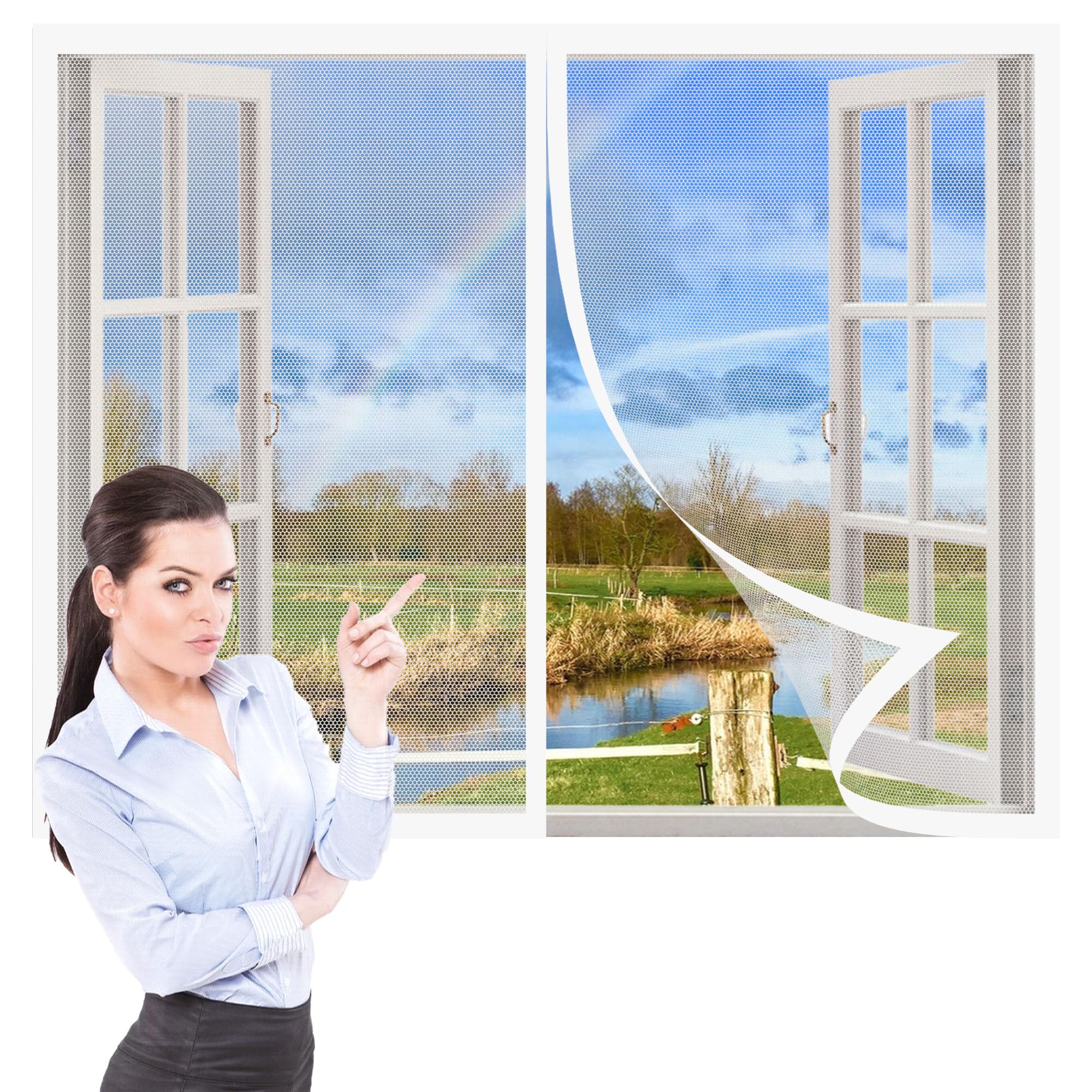 Moustiquaire Porte Fenetre Magnétique 238 x 205 cm Auto-Adhésif en Maille Anti Moustique Fenetre Puissants Aimants pour Fenêtre Portes Patio, Blanc