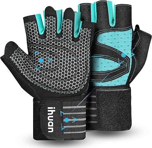 ihuan - Guantes de entrenamiento con ventilación para hombres y mujeres, protección completa de la palma de la mano para levantamiento de pesas,