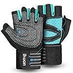 ihuan Ventilated Weight Lifting Gym Workout Gloves with Wrist Wrap Support for Men & Women, Full Palm Protection, for Weightlifting, Training, Fitness, Hanging, Pull ups
