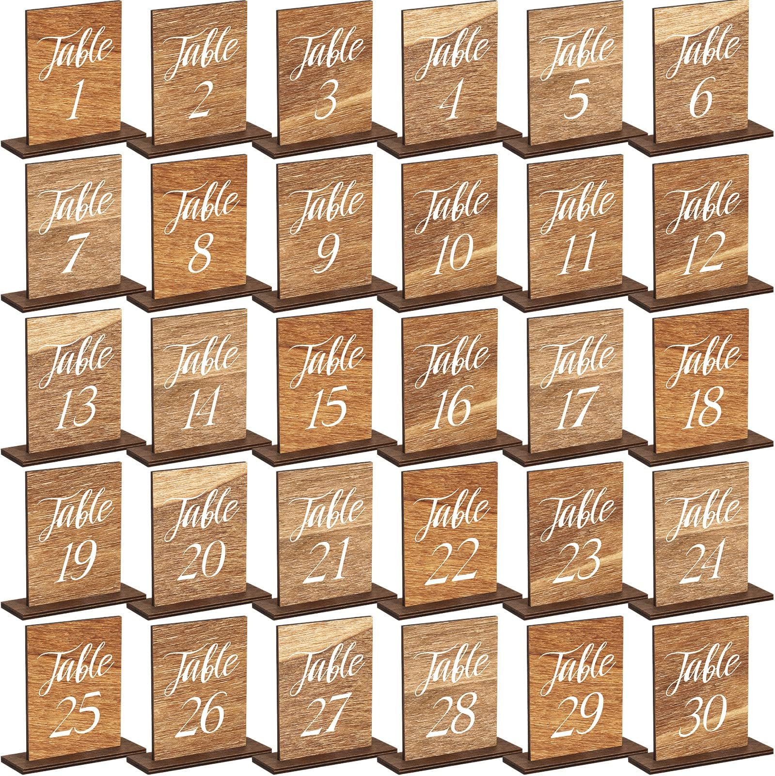 Chunful 30 Pcs Wedding Wooden Table Numbers 1-30 with Wooden Base Rustic Wedding Centerpieces for Tables Number Sign for Banquet Restaurant Party Decor, 3.9 x 5.9 Inch