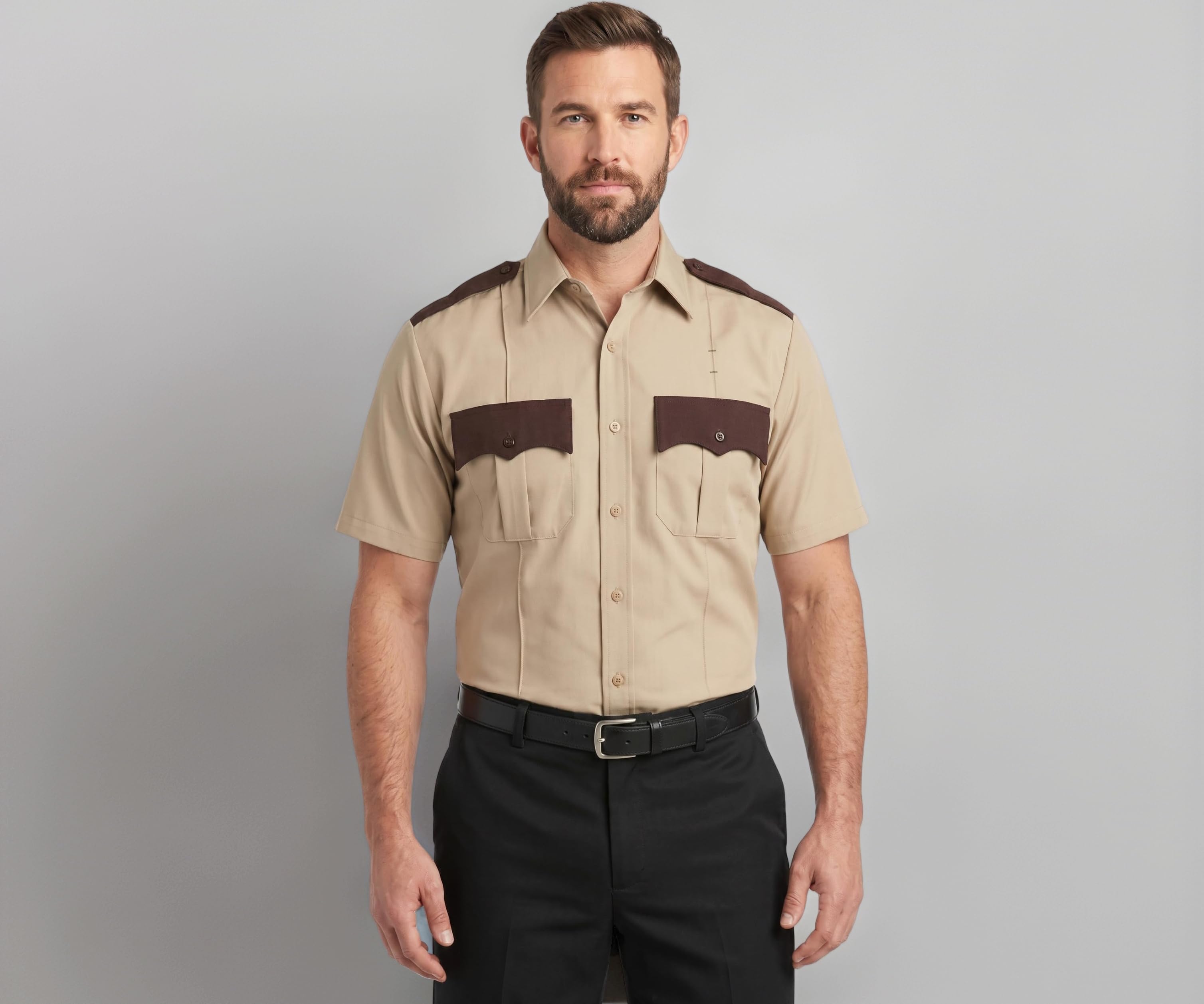 100% Polyester Two Tone Short Sleeve Men's Uniform Shirt