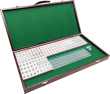 Miniature Chinese Mahjong Game Set with Foldable Table 144 Mini-Tiles, Case and Accessories Travel Set,Chinese Classic Tile Games Mini Mahjong 24mm Blue